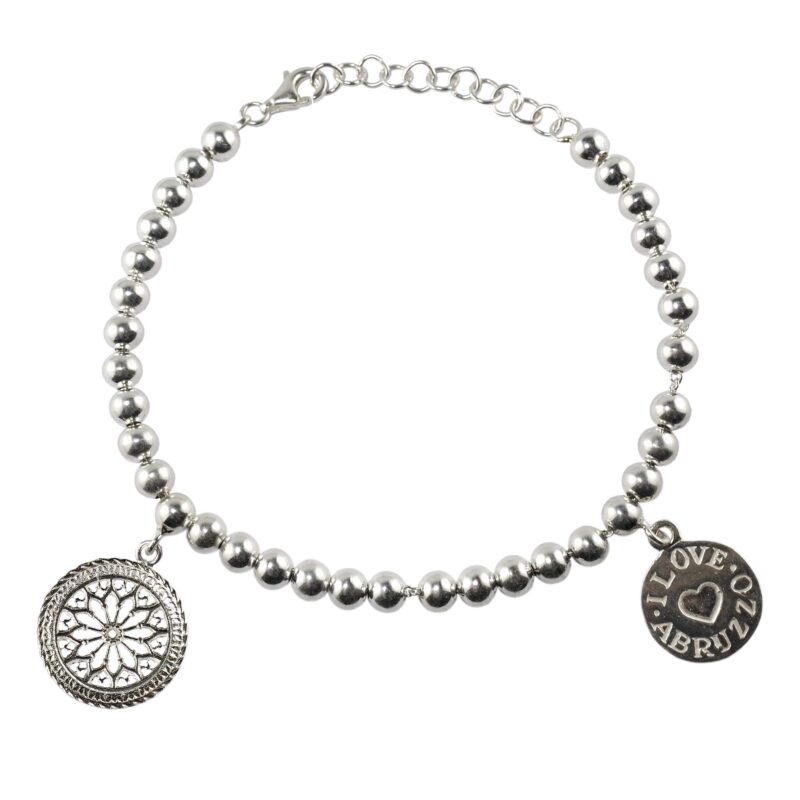 Bracciale con palline mm 5 argento 925/1000 con rosone e I love Abruzzo | Gioielleria Montaldi